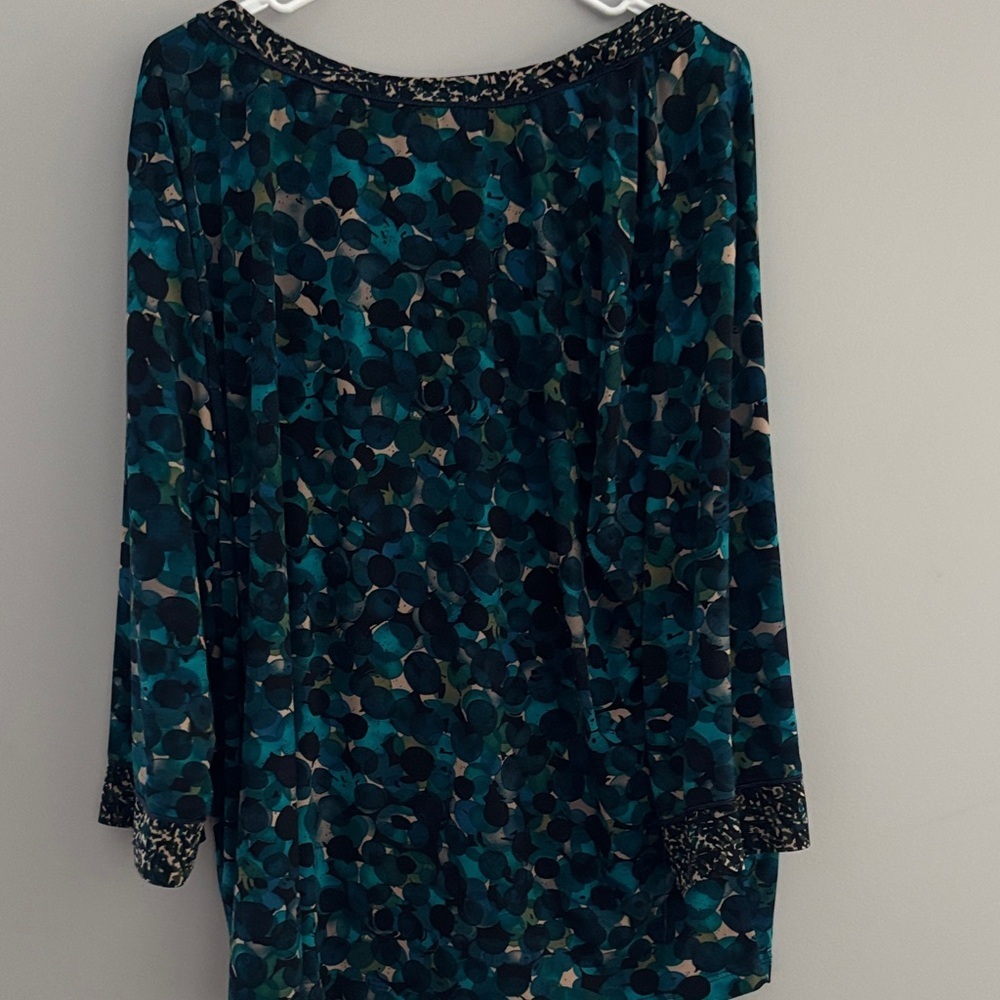 Susan Graver Teal and Black Abstract Blouse - Picture 3 of 3